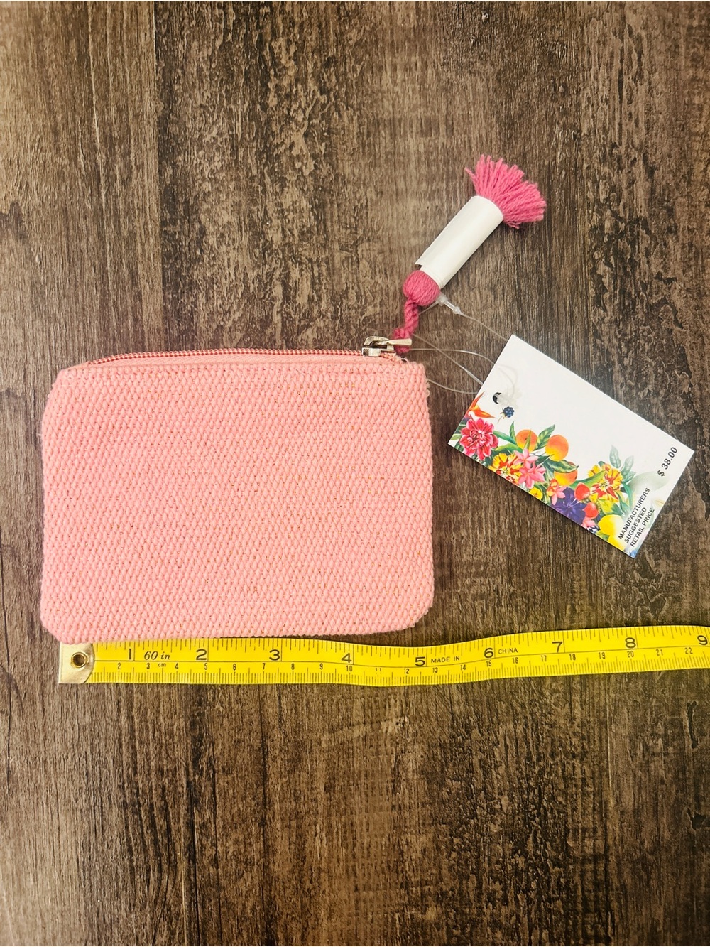 Beaded Pink Zip Pouch with Tassel “ Mojito “  NWT - Picture 2 of 2